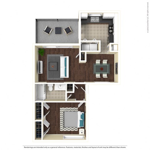 Floor plan for 1 bed, 1 bath, 698 sqft